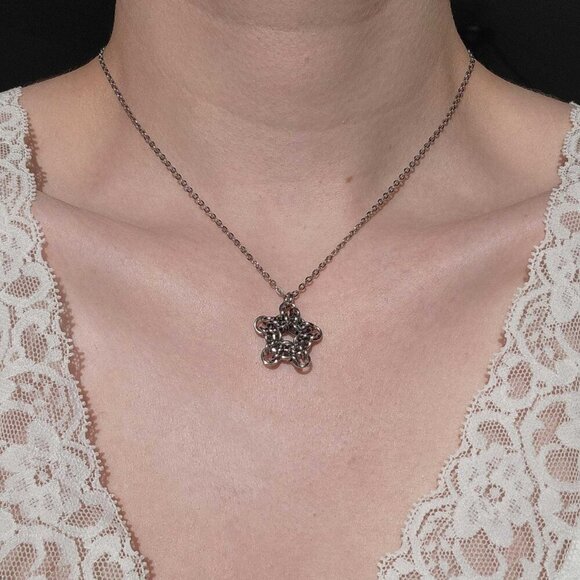 Gothic unique lucky star silver chainmail necklace - Picture 3 of 10